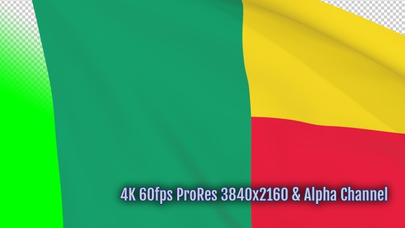 Benin waving flag transition 4k and 1080 HD footage with alpha channel alt