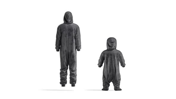 Blank black adult and kid plush jumpsuit, looped rotation alt