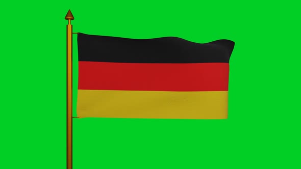 National flag of Germany waving on flagpole on chroma key, Flagge Deutschlands with national colours alt