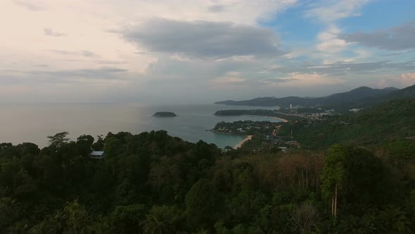 Aerial View of a Sunset in Forest Tree Agriculture Mountain Landscape alt