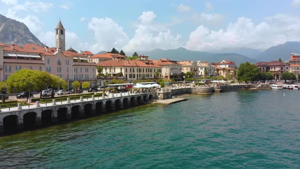 Flight Over City on Maggiore Lake Bank