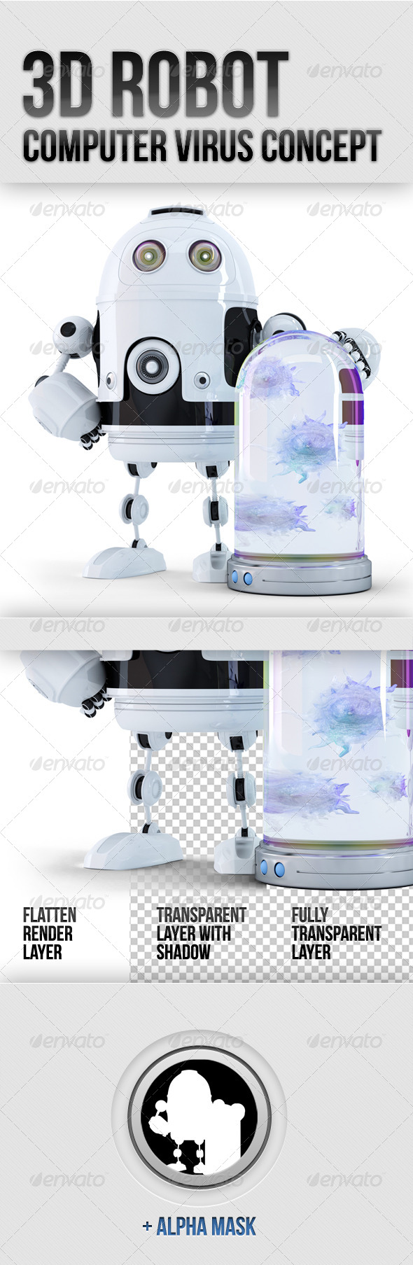 3D Robot. Computer Virus Concept - Technology 3D Renders