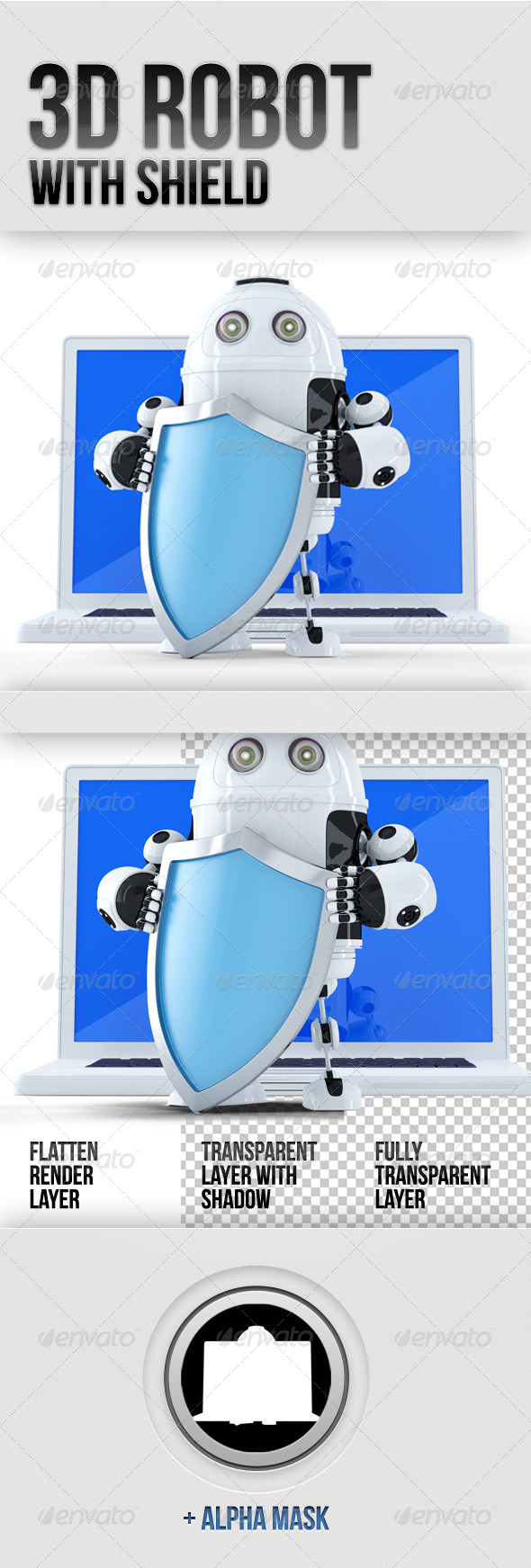 3D Robot with Shield - Technology 3D Renders
