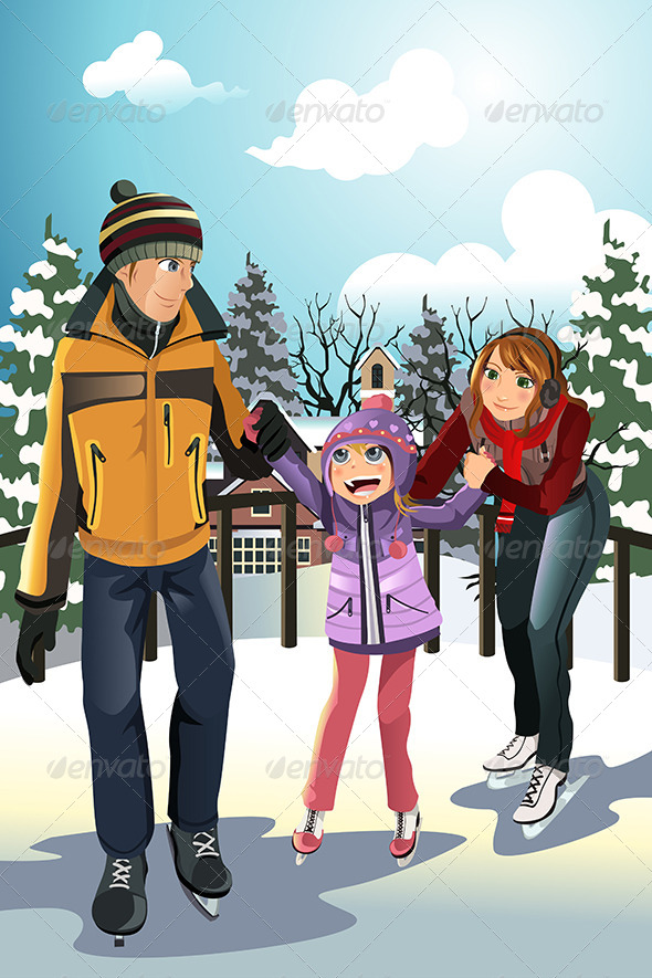 Family Ice Skating - People Characters