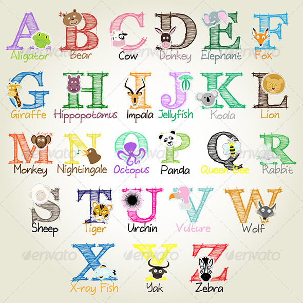 Illustrated Alphabet Animals - Animals Characters