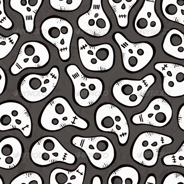 Seamless Pattern with Funny Skulls - Patterns Decorative