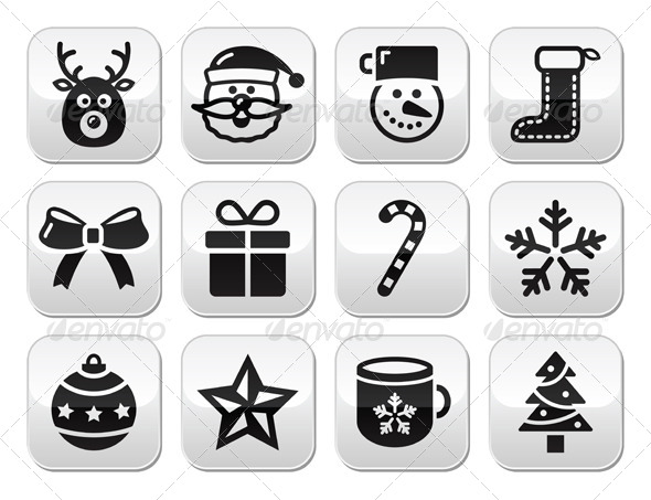 Christmas Buttons Set - Santa, Present, Tree - Christmas Seasons/Holidays