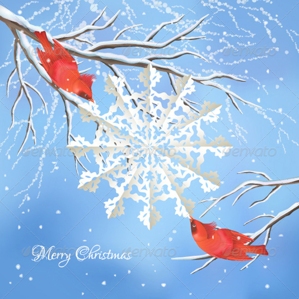 Christmas Snowflake Birds Tree Branch Background - Christmas Seasons/Holidays