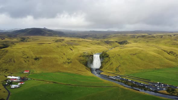 Flying Towards the Skogafoss Waterfall in Southern Iceland alt