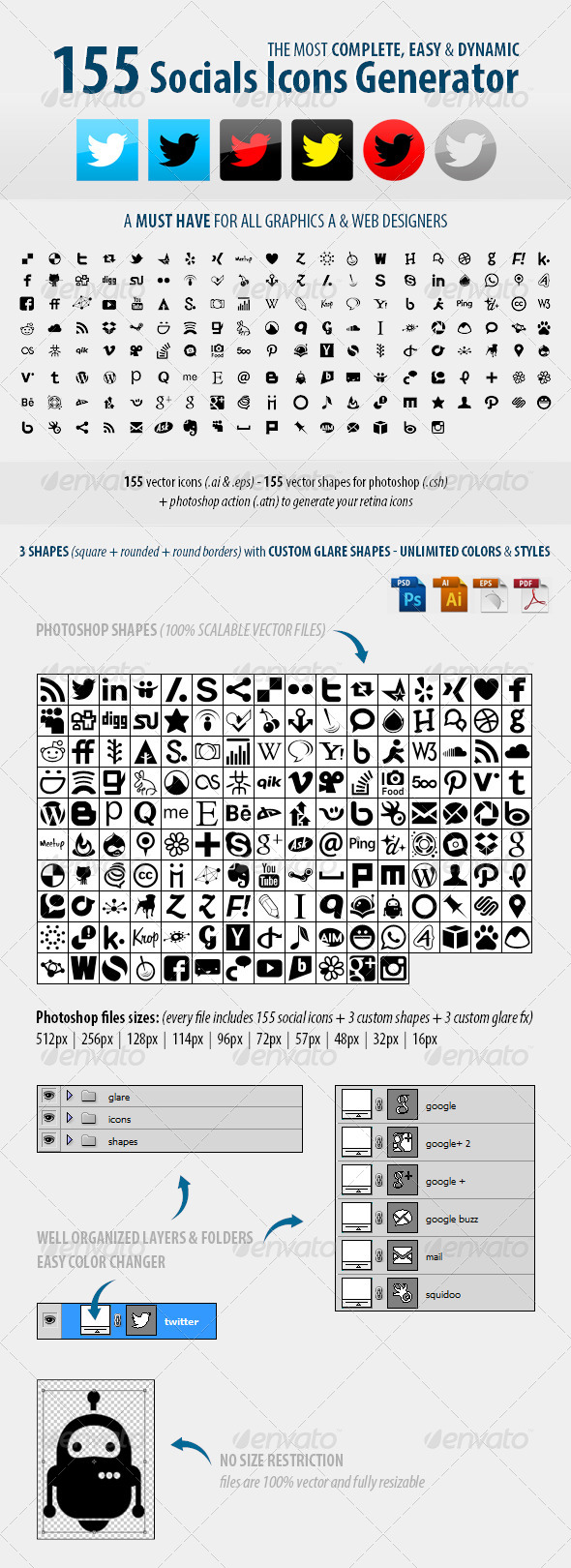 +155 Social Icons Generator - Icons