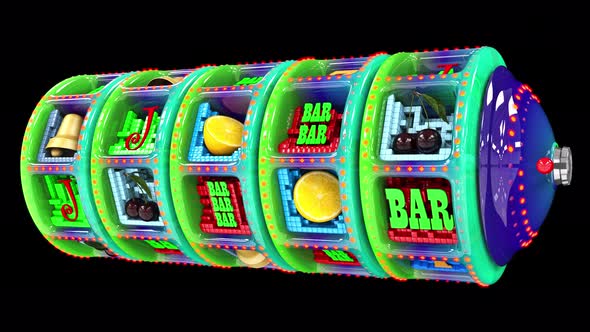 Glossy Multi-Colored Slot Machine Hitting a 77777 Jackpot and Exploding Golden Coins