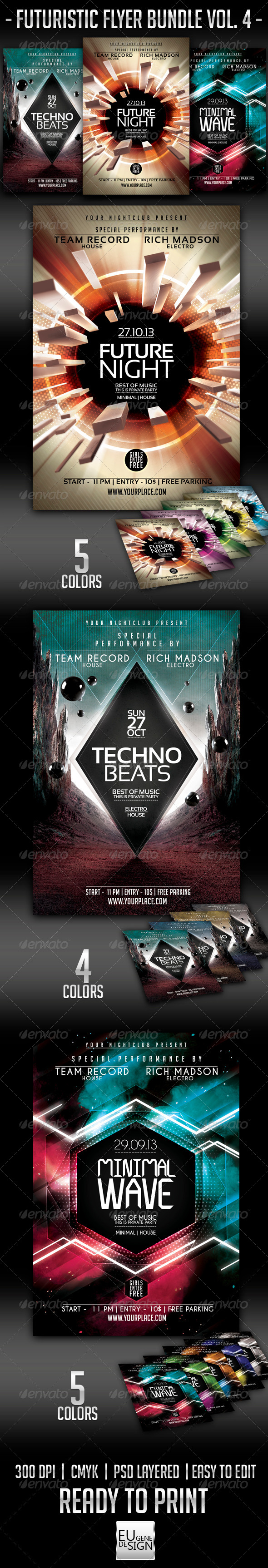 Futuristic Flyer Bundle Vol. 4 - Clubs & Parties Events