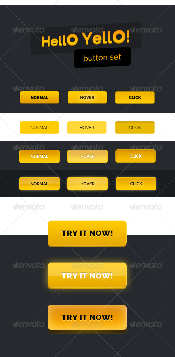Hello Yello! Button set - Buttons Web Elements