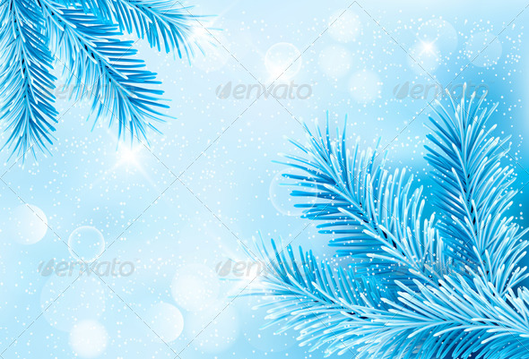 Christmas Blue Background with Christmas Tree - Christmas Seasons/Holidays