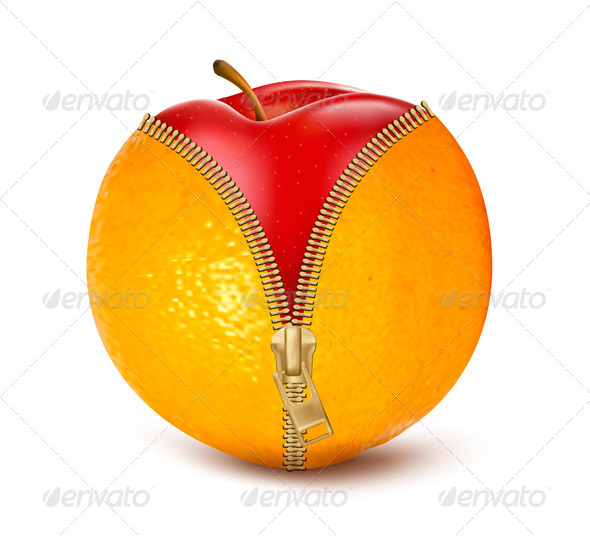 Unzipped Orange with Red Apple. - Health/Medicine Conceptual