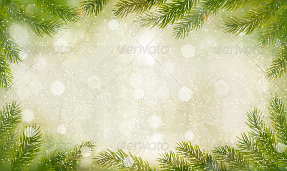 Christmas Retro Background with Christmas Tree - Christmas Seasons/Holidays