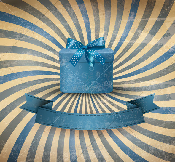 Holiday Background with Blue Gift Box - Christmas Seasons/Holidays