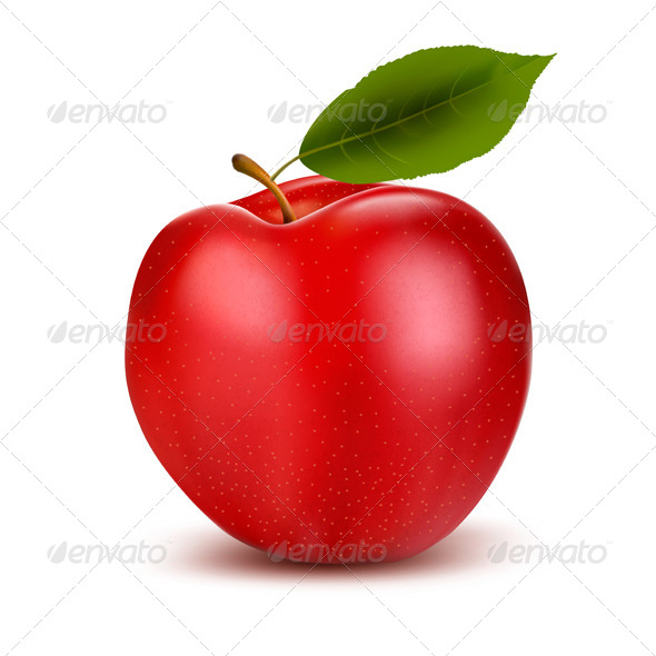 Red Apple and Green Leaf. - Food Objects