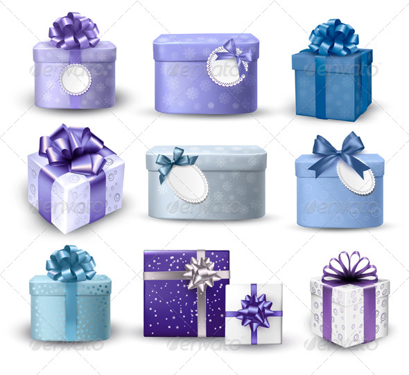Set of Colorful Gift Boxes with Bows and Ribbons - Christmas Seasons/Holidays