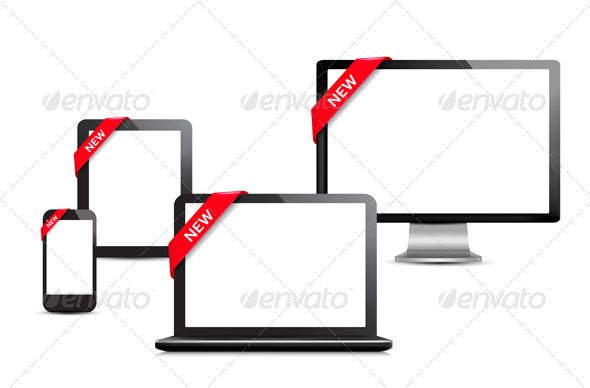 Set of Digital Devices with Sale Ribbons - Computers Technology