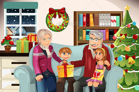 Grandparents and Grandchildren on Christmas Time - Christmas Seasons/Holidays