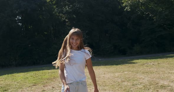 Follow Me, Young Happy Smilling Girl Running and Asking You To Follow Her, Young Atractive Woman Run