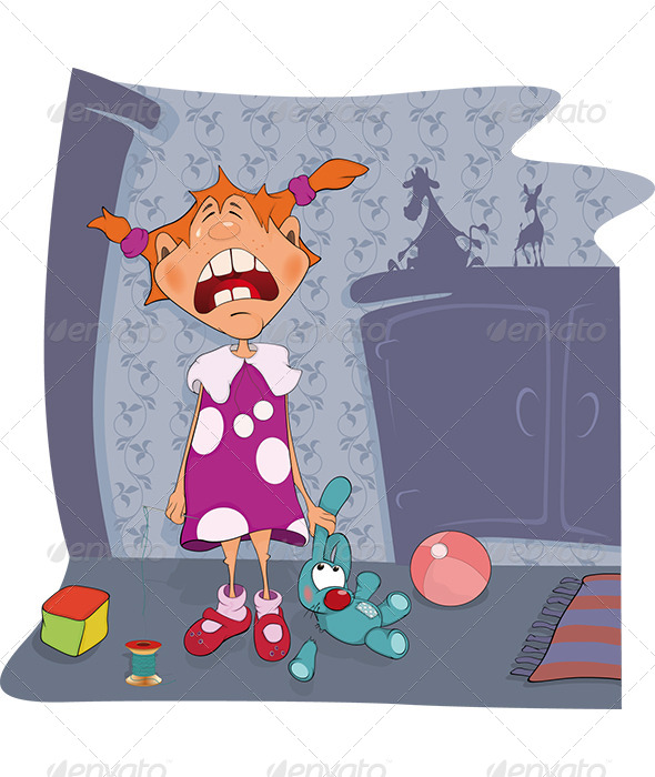 Crybaby and Toy Rabbit Cartoon - People Characters