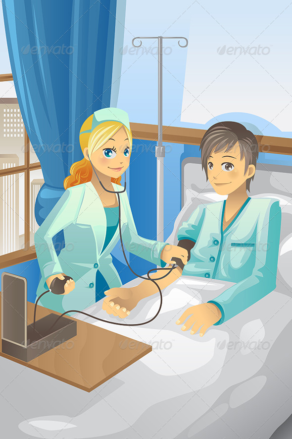 Nurse Checking on Patient - People Characters