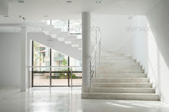 Interior of a building with white walls - Stock Photo - Images