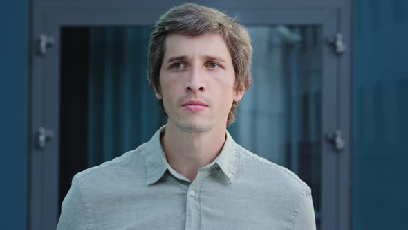 Calm Young Caucasian Male Professional Enjoy Pleasant Smell or Fragrance Outdoors Relaxed European alt