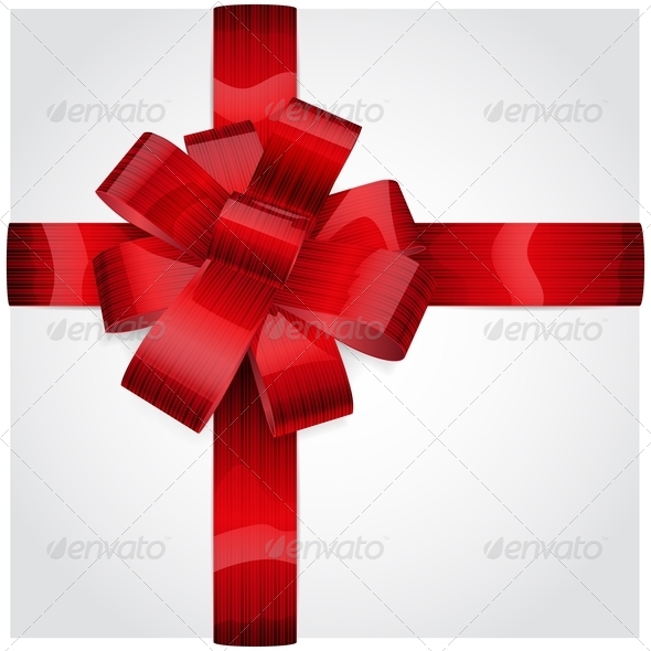 Red Bow of Striped Ribbon - Decorative Symbols Decorative