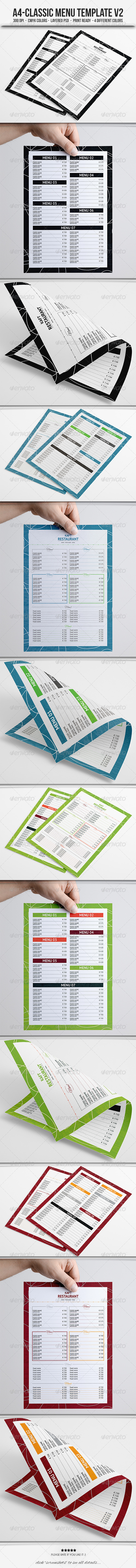 Classic Menu Template V2 - Food Menus Print Templates