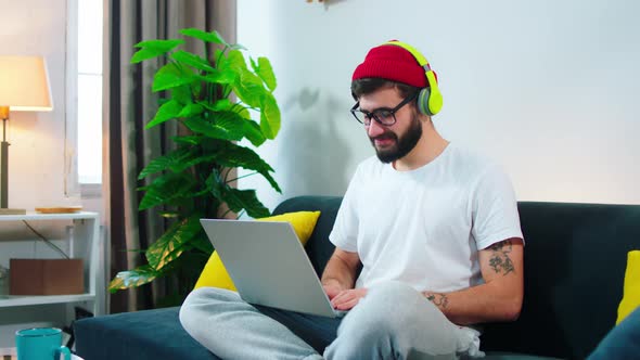 Enthusiastic Young Man Student Doing His Online alt
