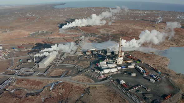 A Bird's-eye View of a Plant Producing Clean Energy Using Geothermal Sources, Iceland, Winter