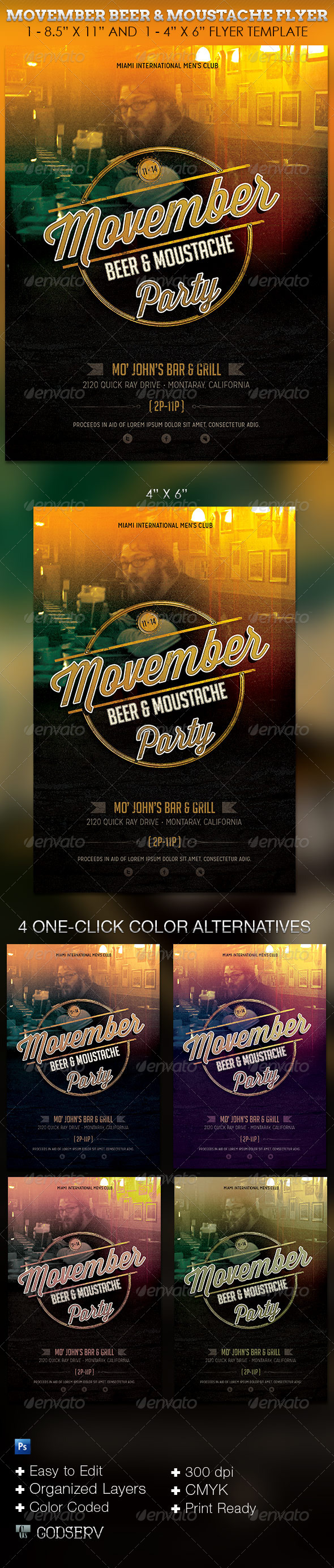 Movember Beer Moustache Party Flyer Template - Clubs & Parties Events