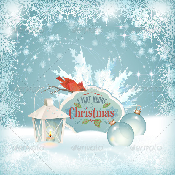 Xmas Bird Lantern Christmas Balls Background - Christmas Seasons/Holidays