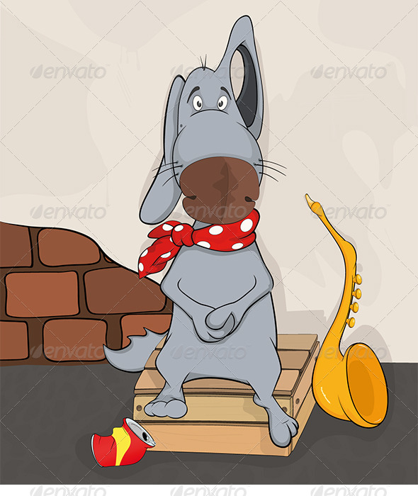 Dog the Street Musician Cartoon - Animals Characters