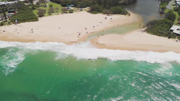 Aerial panoramic images of Dicky Beach, Caloundra, Australia