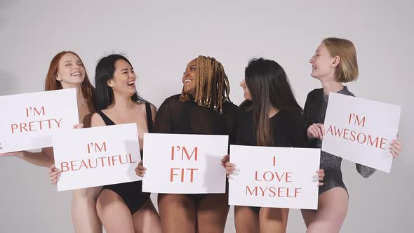 Diverse Cheerful Models Convey the Idea That Everyone Should Love Their Body alt