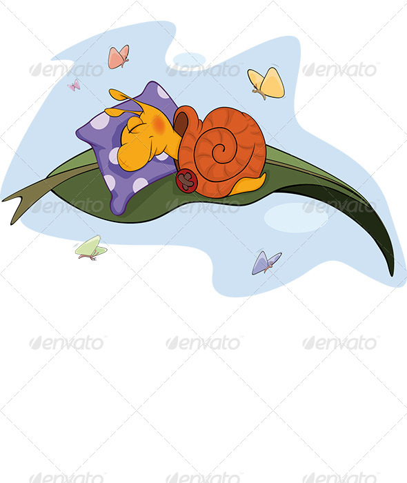 Sleeping Snail Cartoon - Animals Characters