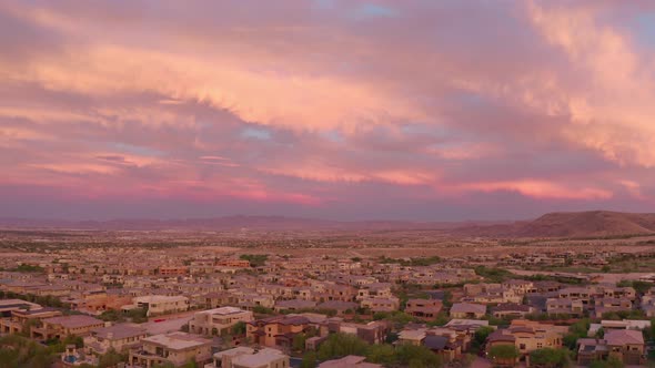 Aerial View of Las Vegas Suburbian Rooftops. Evening Panoramic Cityscape. alt