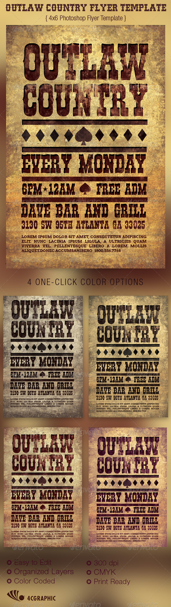 Outlaw Country Flyer Template - Events Flyers