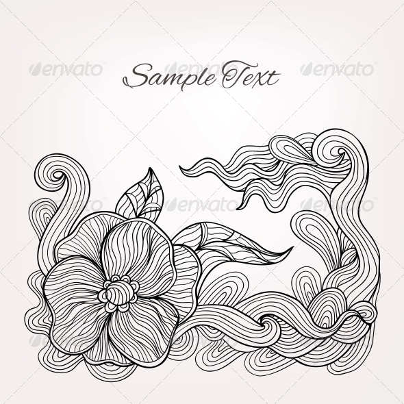 Black and White Floral Doodle Vector Card - Backgrounds Decorative