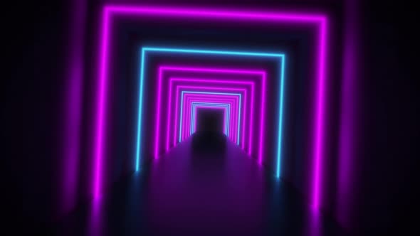 Abstract Neon Background Flight Forward Through Corridor