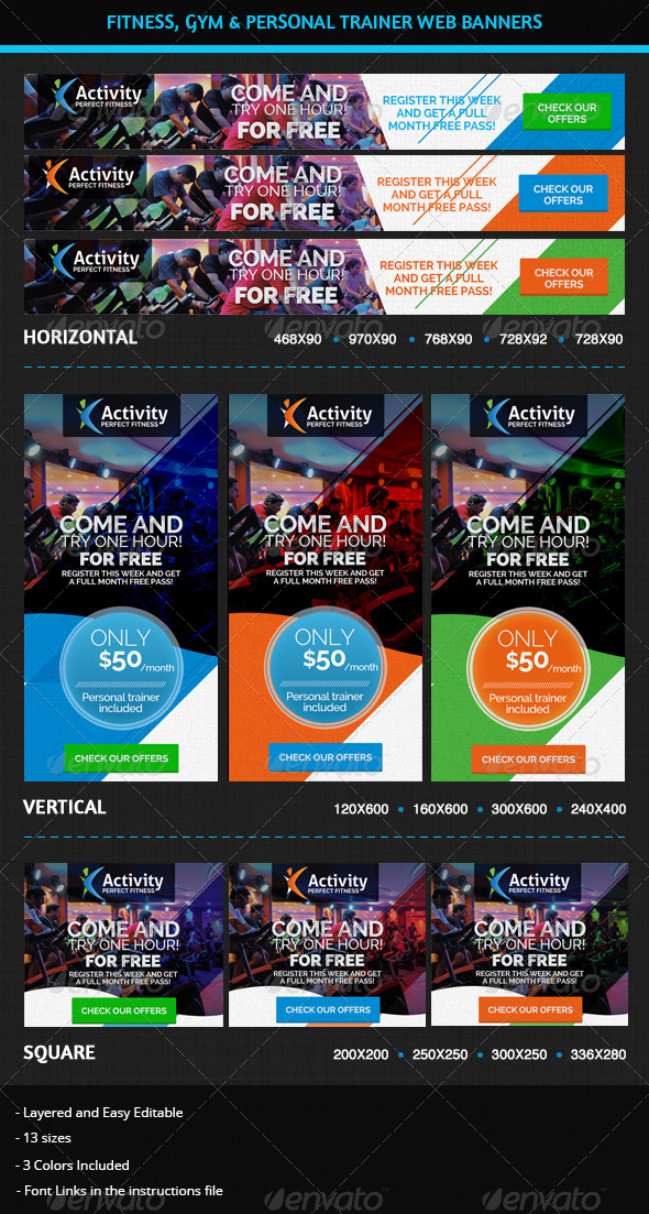 Fitness, Gym & Personal Trainer Web Banners - Banners & Ads Web Elements