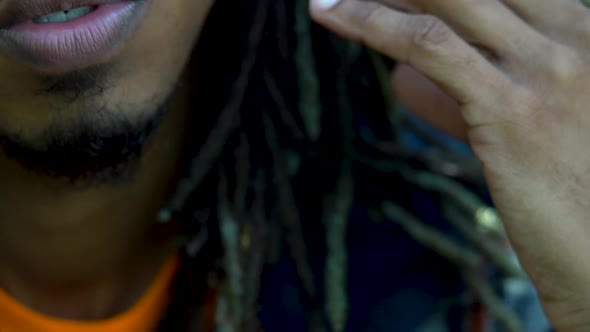 Extreme Close Up Anxious African American Man's Facial Expression