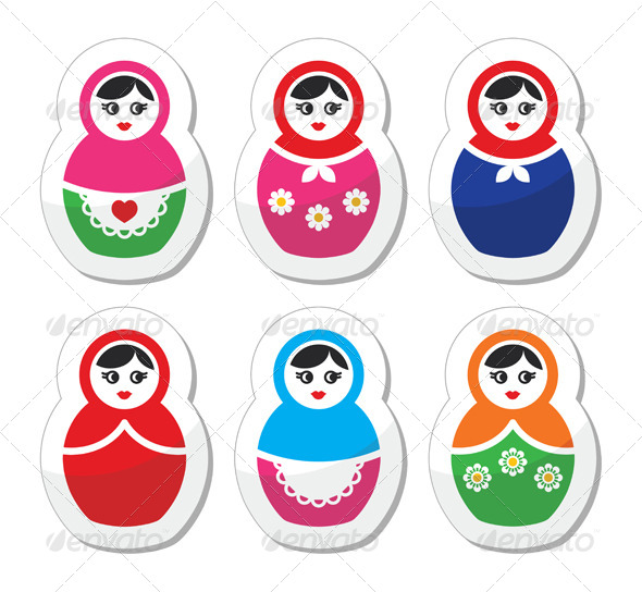 Russian Doll Retro Babushka Icon Set - People Characters