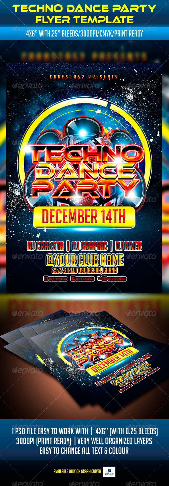 Techno Dance Party Flyer Template - Clubs & Parties Events