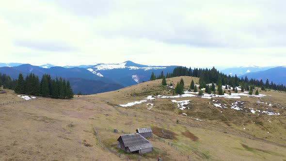 Flying on top of the mountains in the Carpathians Bukovel.