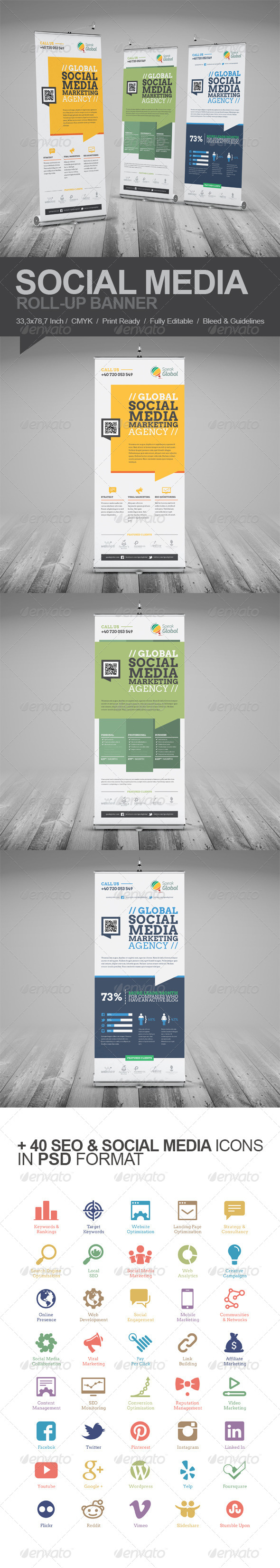 Social Media Marketing Roll-Up Banner - Signage Print Templates